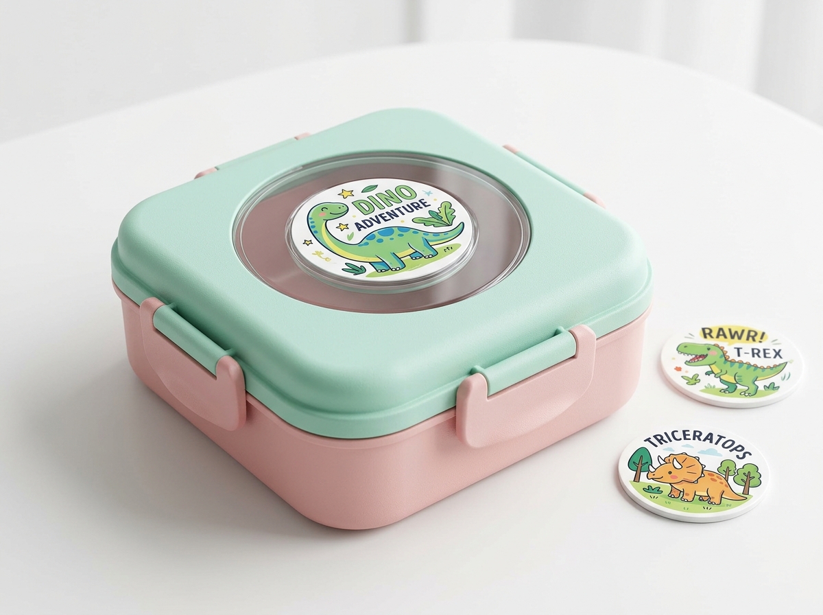 Compact School Bento with Interchangeable Token Lids